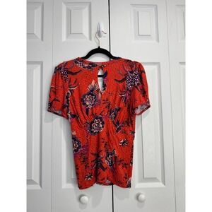 Free People Hear Me Roar Top Women's Animal Pineapple Floral Print Key Hole Neck
